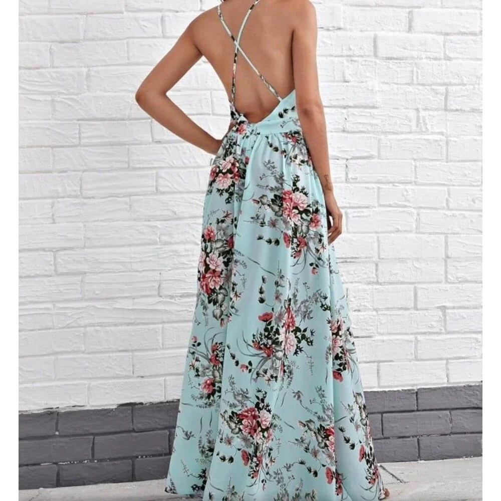 Cupshe boho crisscross Floral Maxi Dress for beach party summer size Small - Picture 3 of 12